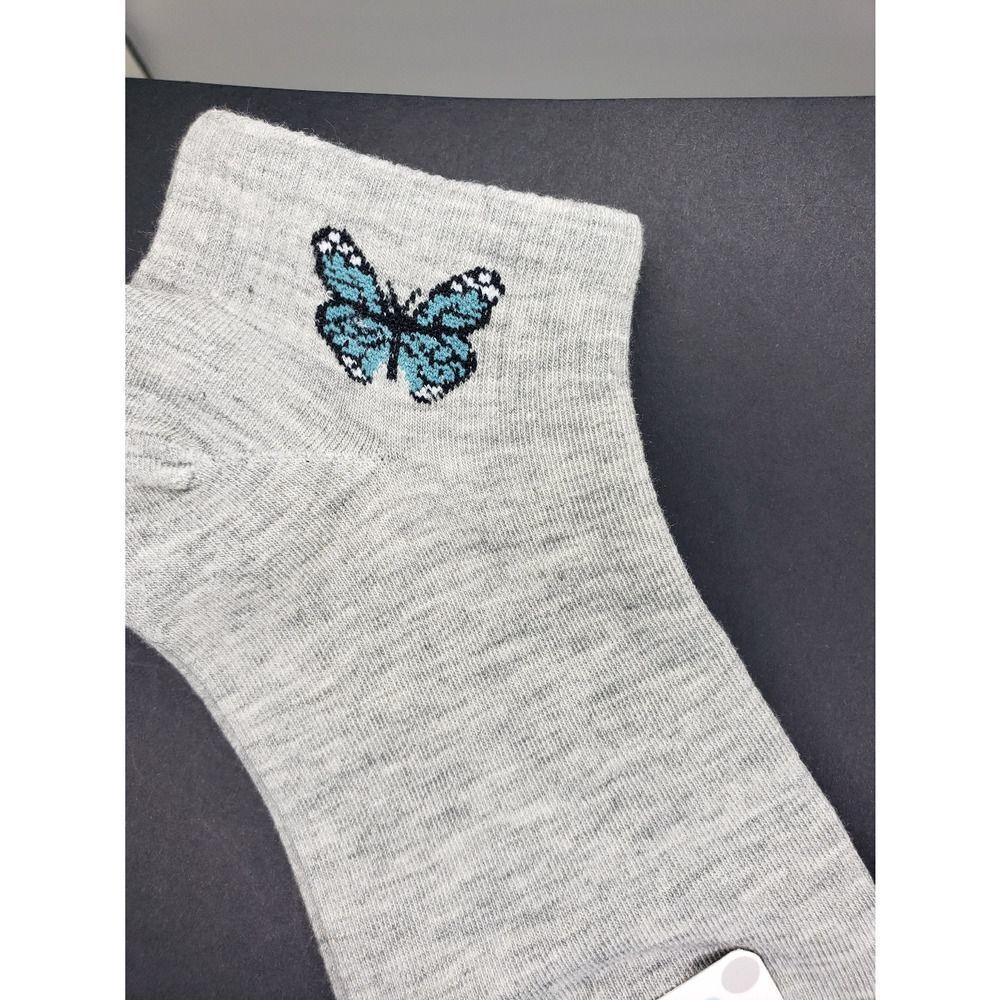 Gray and blue Butterfly ankle socks